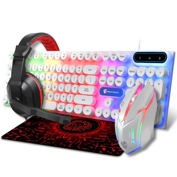 Teclado luminoso, mouse, fone de ouvido, mouse pad